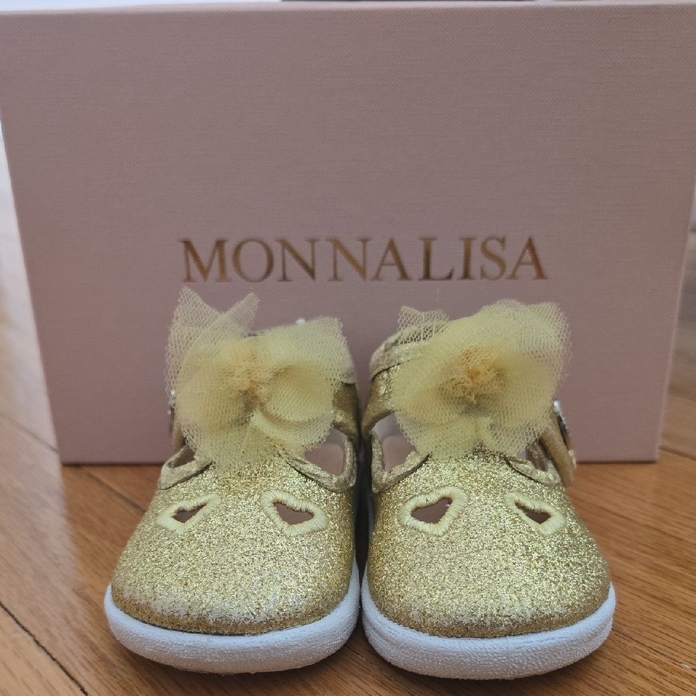 MonnaLisa Glittery Gold Kids Dress Shoes